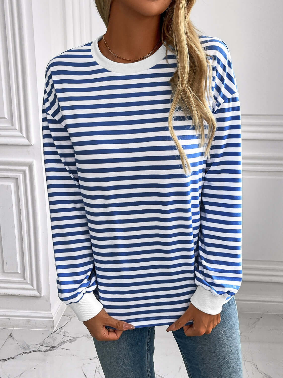 Ivy Lane Striped Round Neck Long Sleeve Sweatshirt