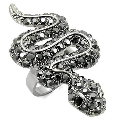 0W282 - Ruthenium Brass Ring with Top Grade Crystal in Jet 8