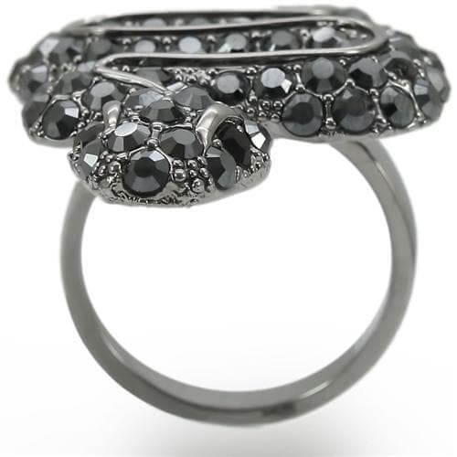 0W282 - Ruthenium Brass Ring with Top Grade Crystal in Jet