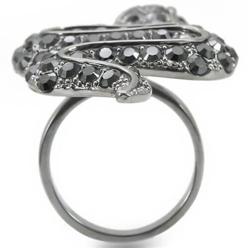 0W282 - Ruthenium Brass Ring with Top Grade Crystal in Jet