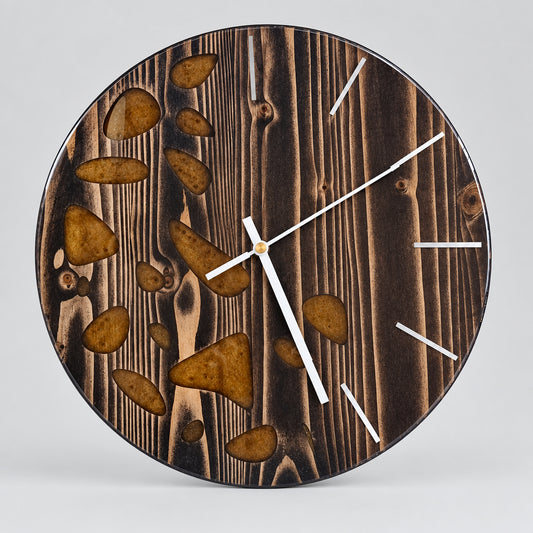 Handcrafted 13" Wooden Wall Clock with Epoxy Inlays