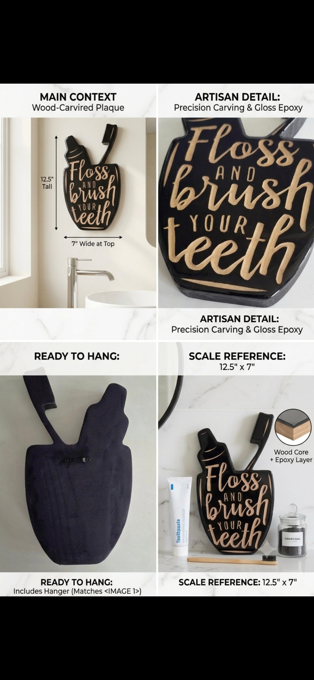Handcrafted 3-Piece Bathroom Wood &amp; Epoxy Wall Signs Set