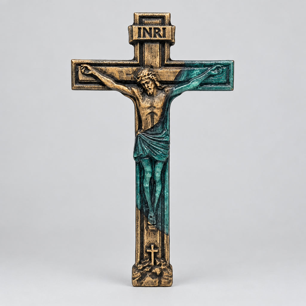 Handcrafted Carved Pine & Epoxy Crucifix Wall Art