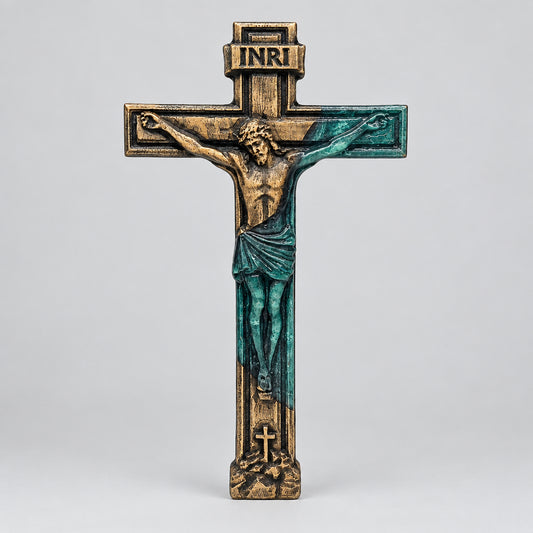 Handcrafted Carved Pine & Epoxy Crucifix Wall Art