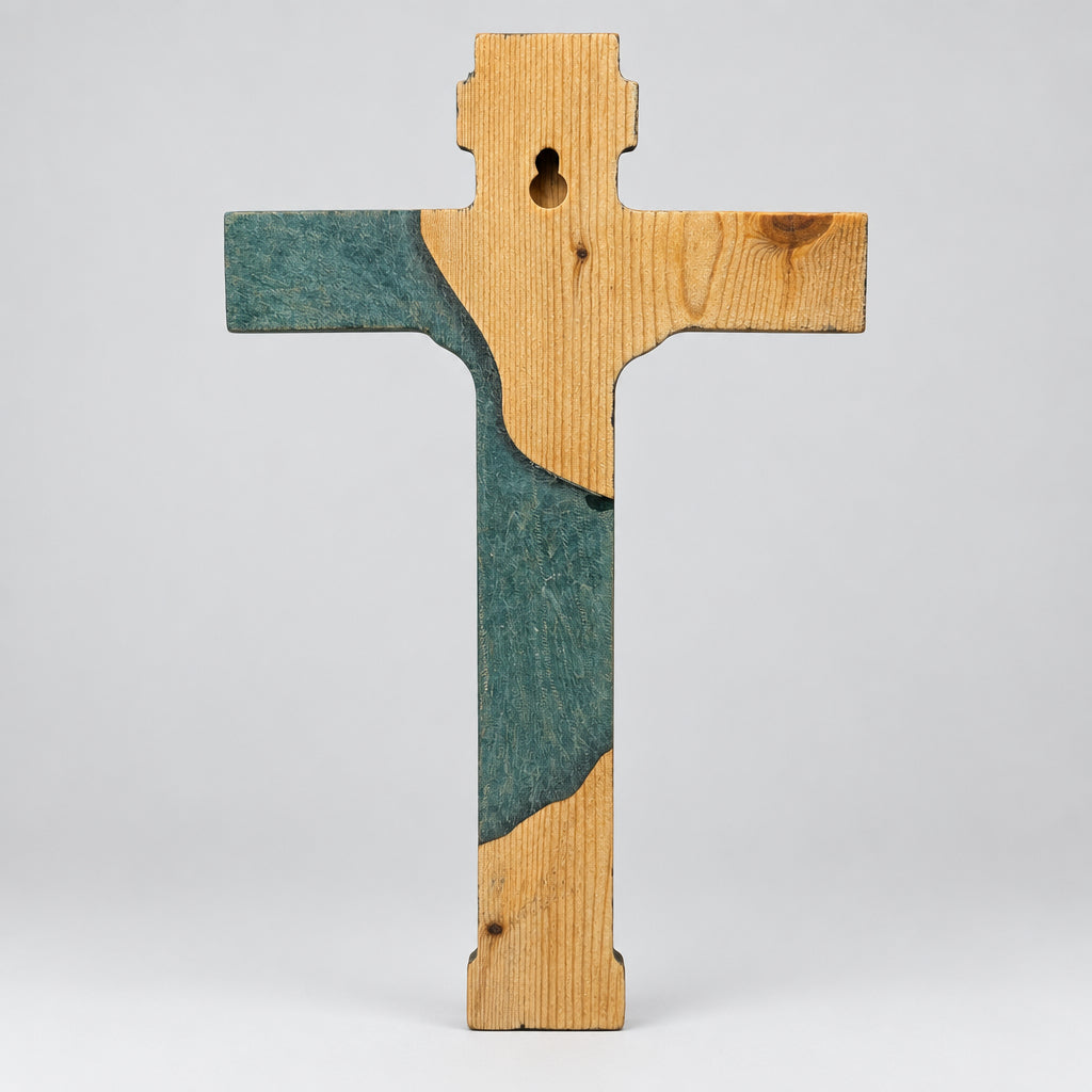 Handcrafted Carved Pine & Epoxy Crucifix Wall Art