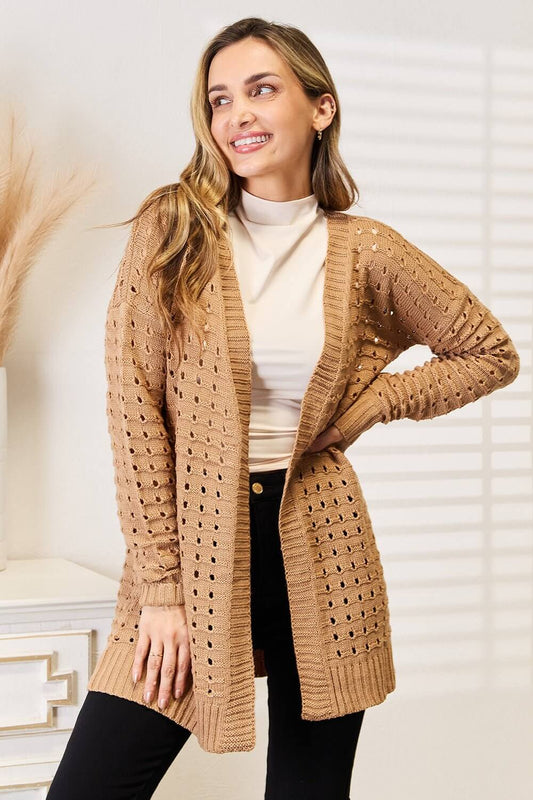 Casual Chic Right Openwork Horizontal Ribbing Cardigan Caramel