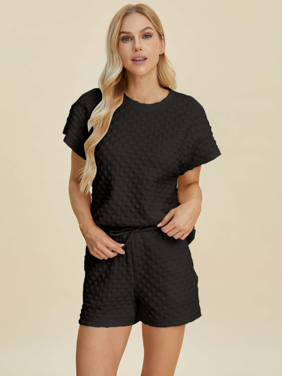 Double Take Full Size Texture T-Shirt and Shorts Set