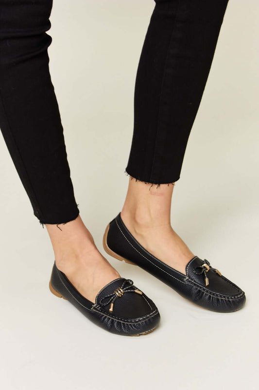 Forever Link Slip On Bow Flats Loafers BLACK