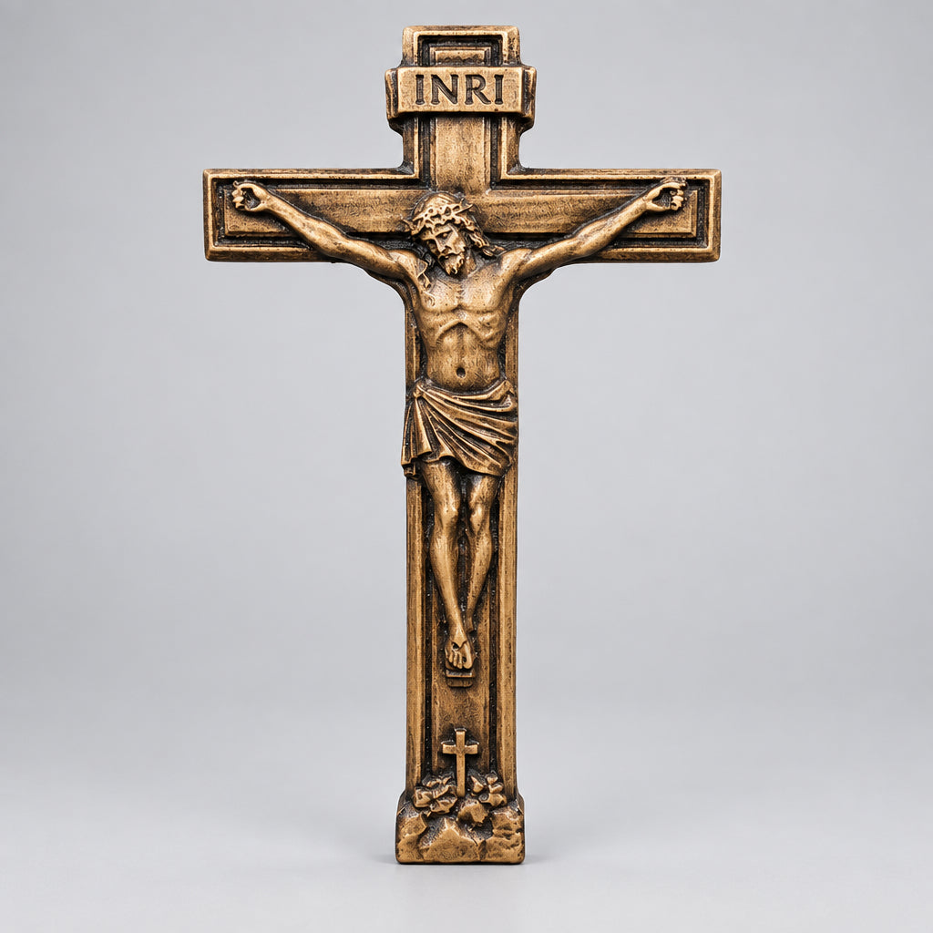 Handcrafted Carved Walnut Crucifix Wall Art