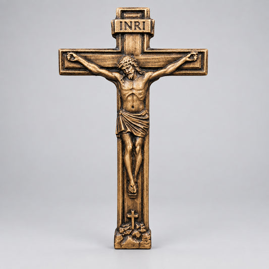Handcrafted Carved Walnut Crucifix Wall Art