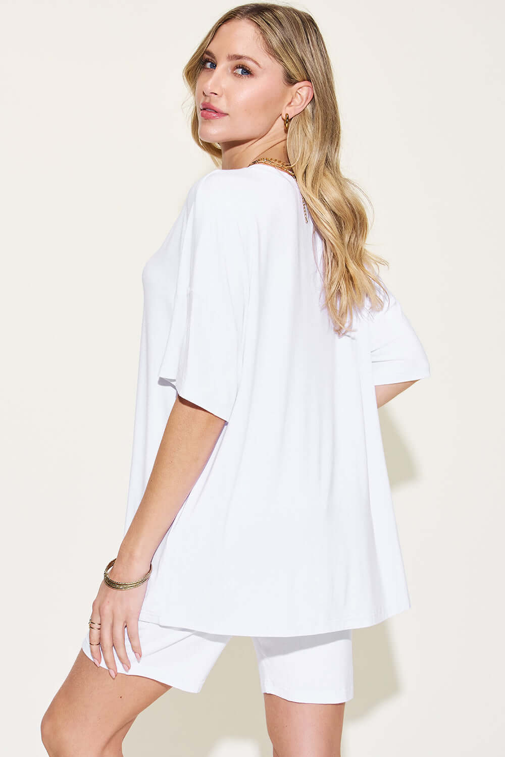 Full Size V-Neck Drop Shoulder T-Shirt and Shorts Set