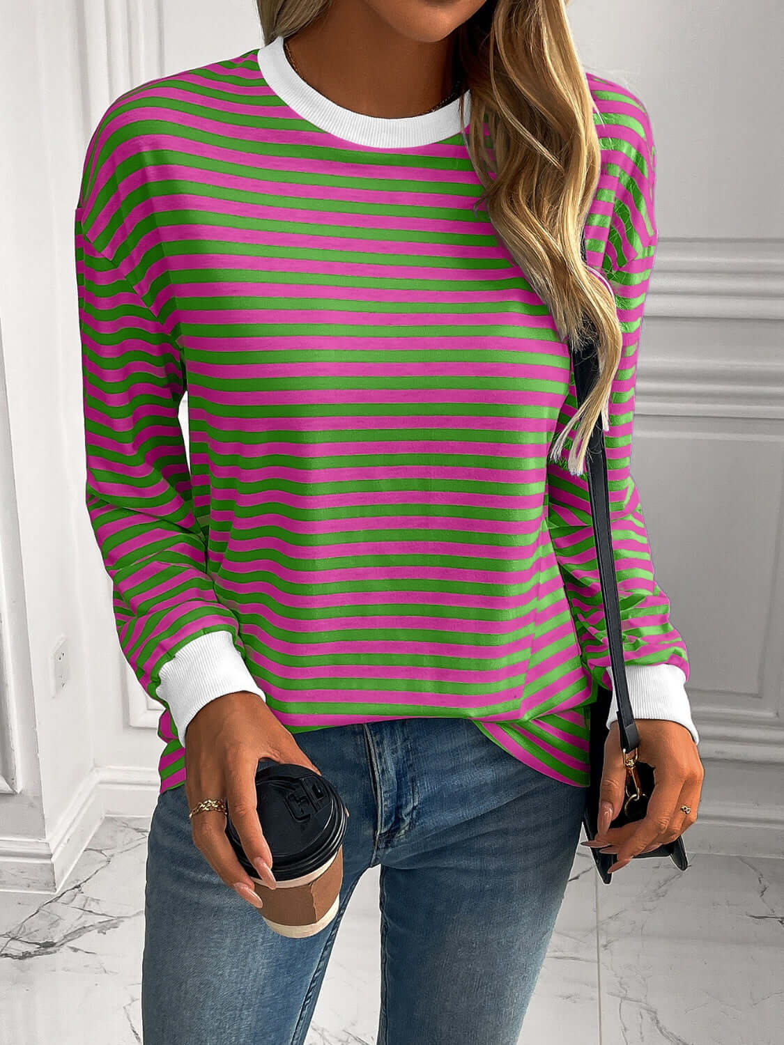 Ivy Lane Striped Round Neck Long Sleeve Sweatshirt