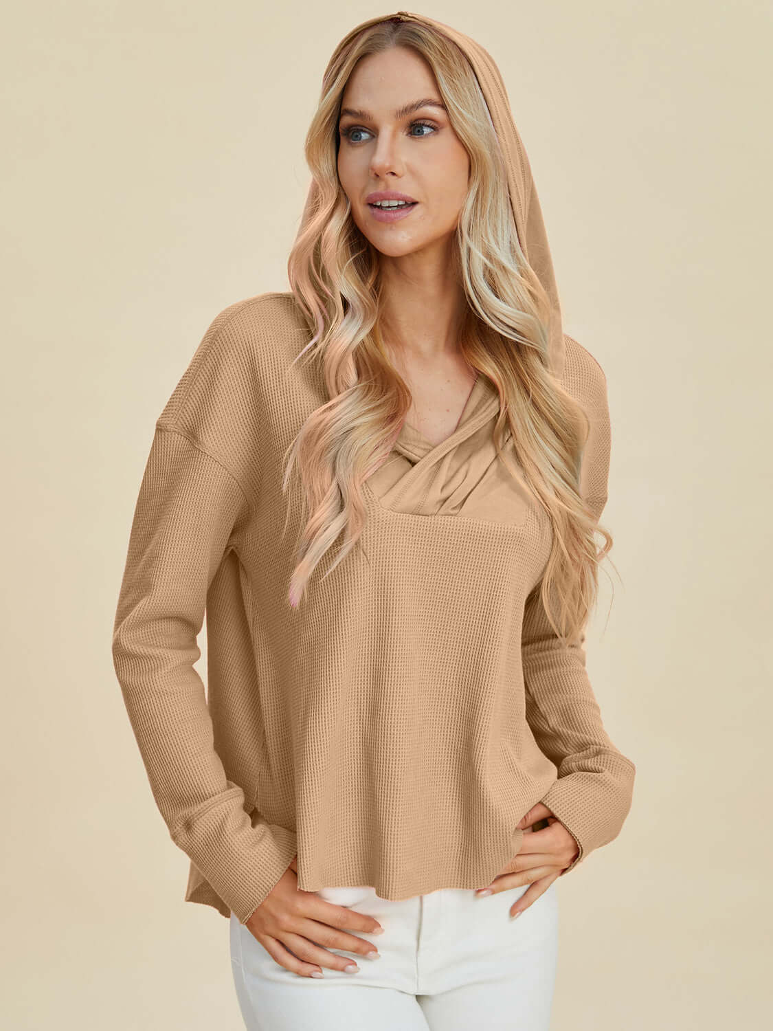 Full Size High-Low Dropped Shoulder Long Sleeve Hoodie