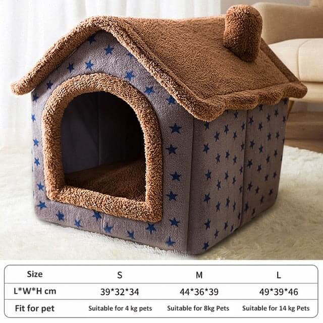 Soft Winter Dog Cat Bed House Brown