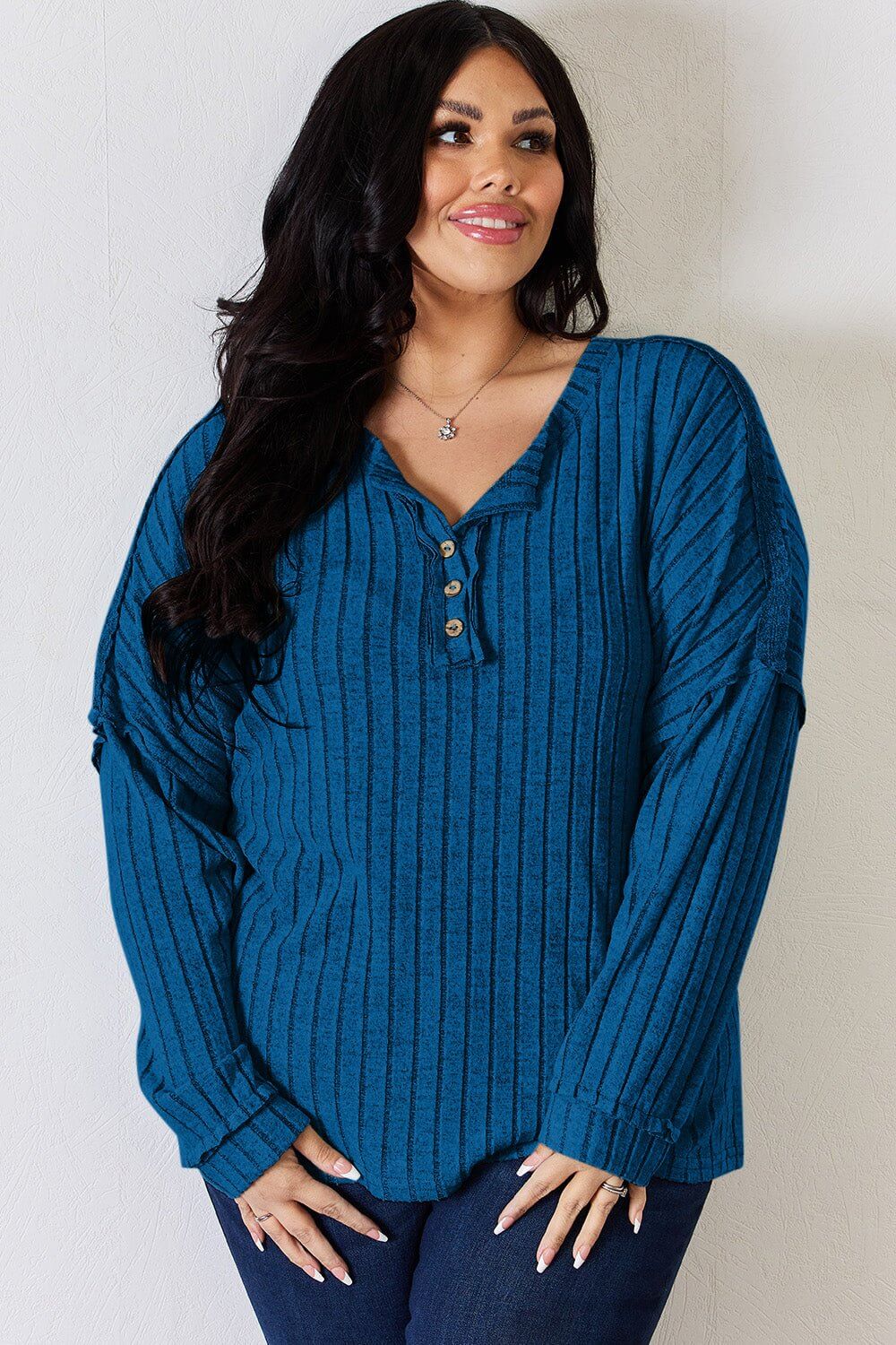 Basic Bae Ribbed Half Button Long Sleeve T for Style