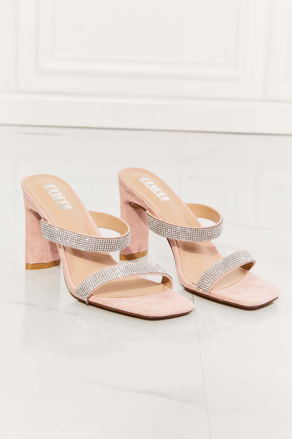 Sparkle in Pink: Rhinestone Block Heel Sandals