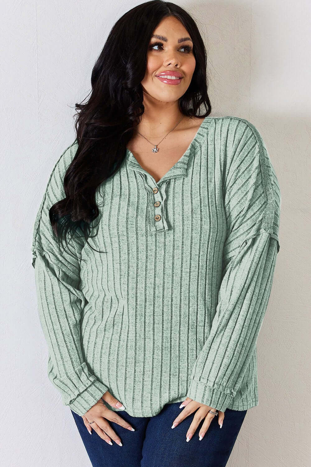 Basic Bae Ribbed Half Button Long Sleeve T for Style