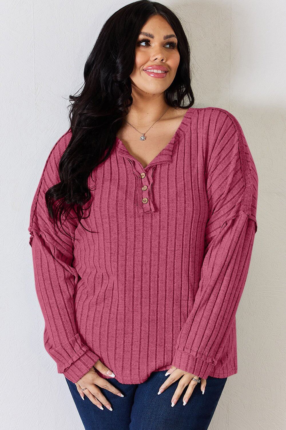 Basic Bae Ribbed Half Button Long Sleeve T for Style