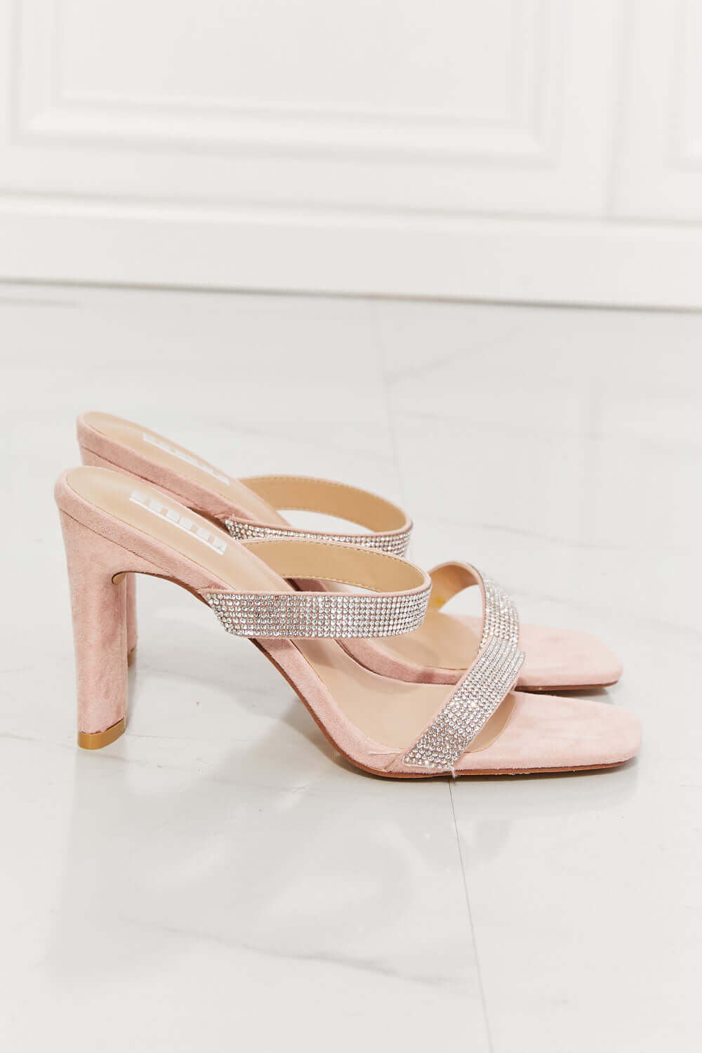 Sparkle in Pink: Rhinestone Block Heel Sandals