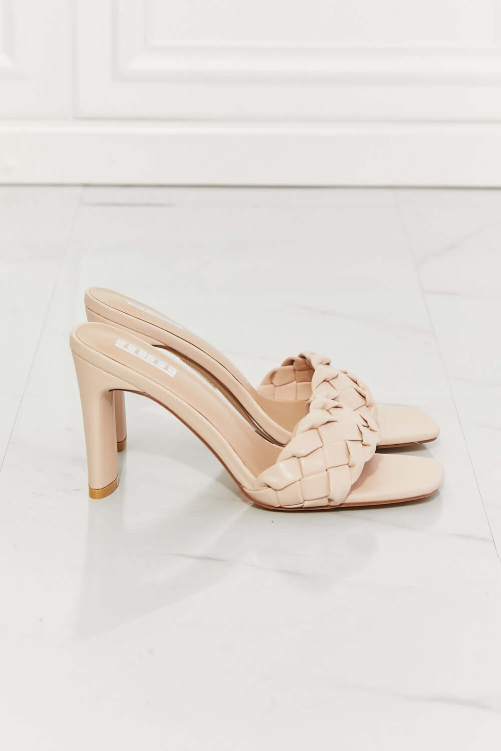 Stylish Beige Braided Block Heel Sandals - at Ferris Deals