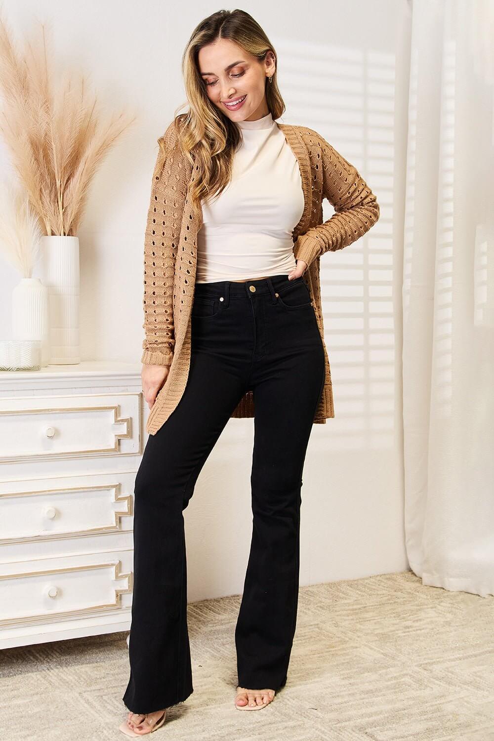 Casual Chic Right Openwork Horizontal Ribbing Cardigan