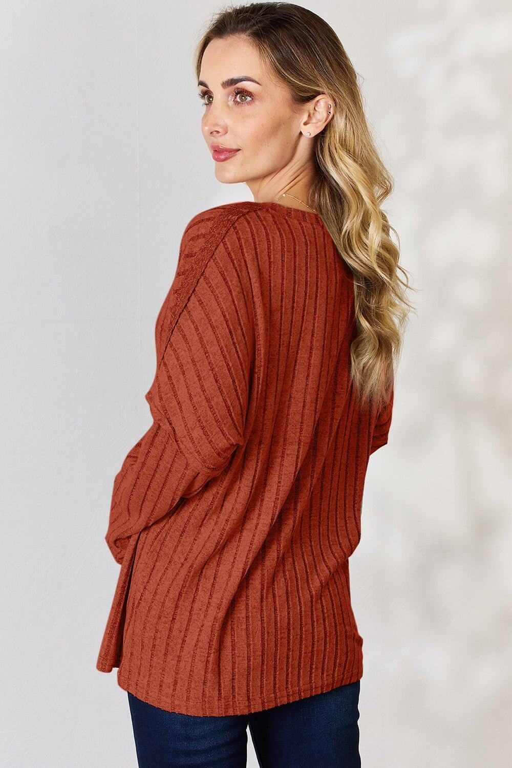 Basic Bae Ribbed Half Button Long Sleeve T for Style