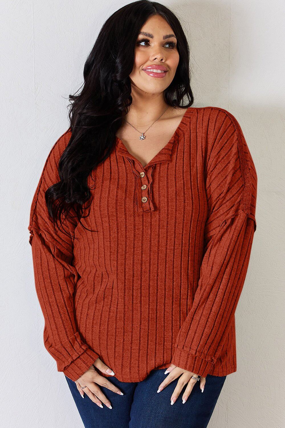 Basic Bae Ribbed Half Button Long Sleeve T for Style