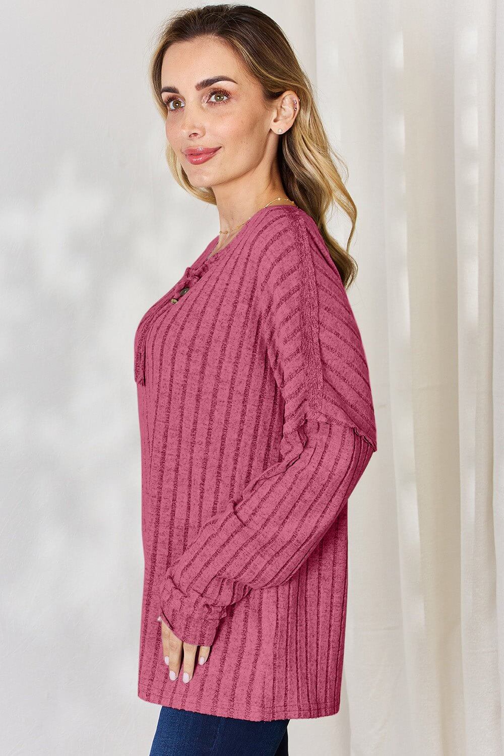 Basic Bae Ribbed Half Button Long Sleeve T for Style