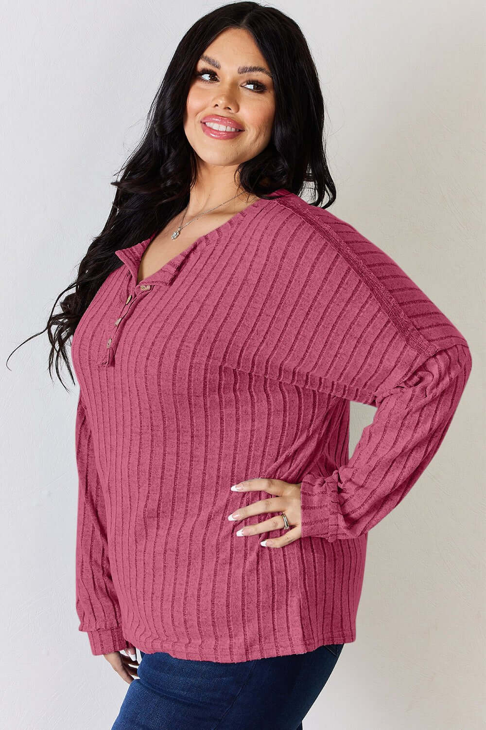 Basic Bae Ribbed Half Button Long Sleeve T for Style