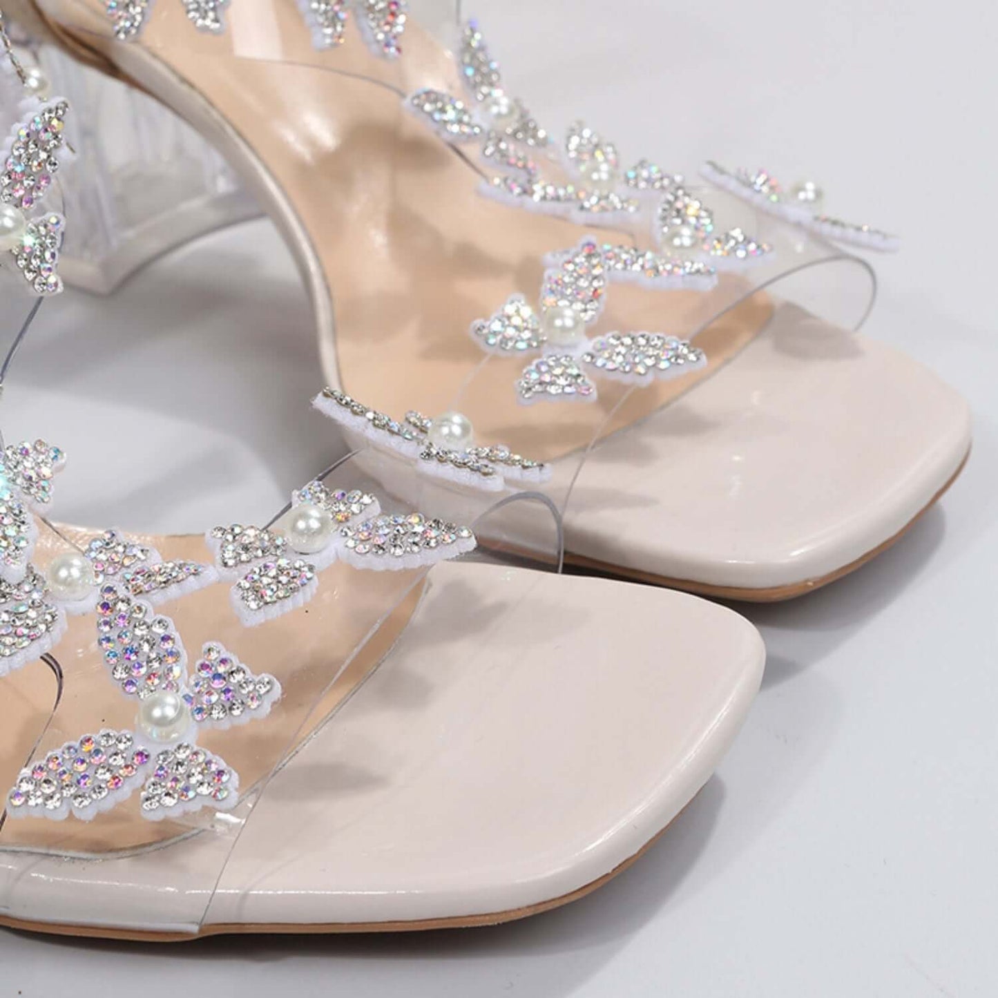 Butterfly Detail Open Toe Mid Heel Sandals