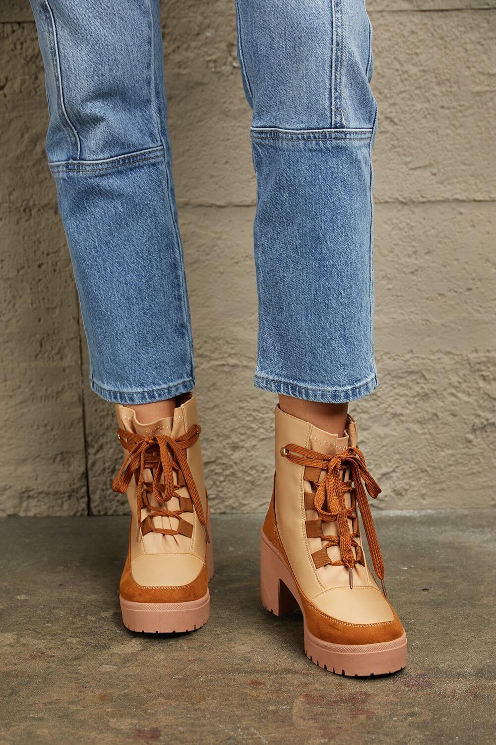 East Lion Corp Lace Up Lug Booties Khaki