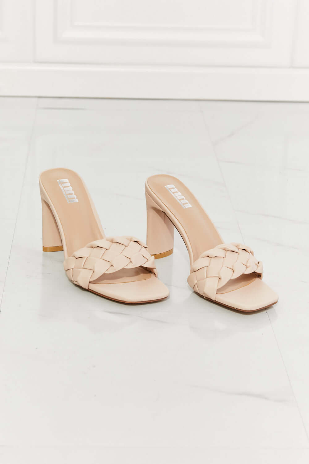 Stylish Beige Braided Block Heel Sandals - at Ferris Deals