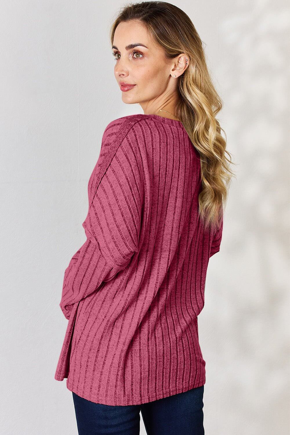 Basic Bae Ribbed Half Button Long Sleeve T for Style