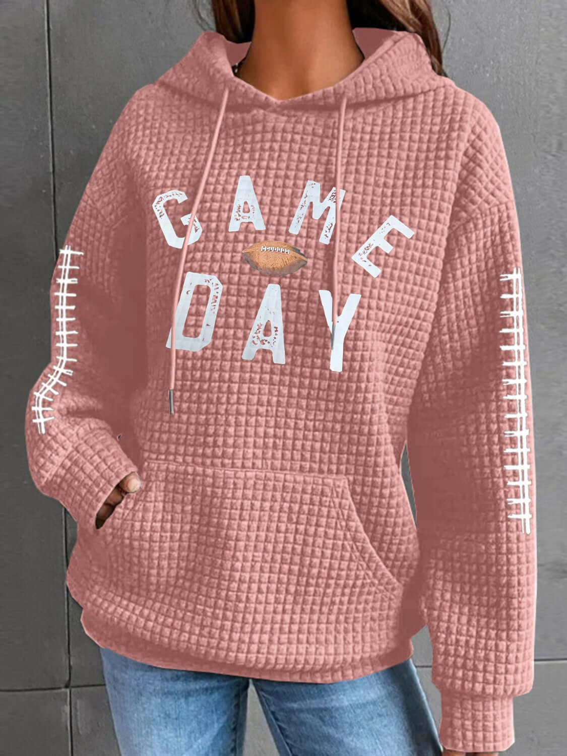 GAME DAY Football Drawstring Long Sleeve Hoodie Dusty Pink