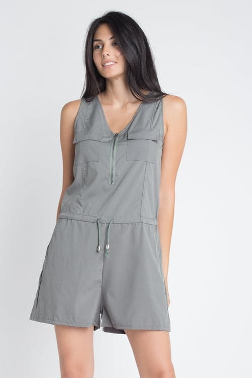 Women's Zip Front Sleeveless Romper Olive