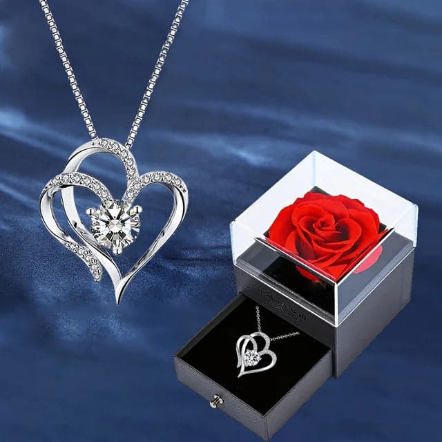 Heart Zircon Necklace Silvery 45cm