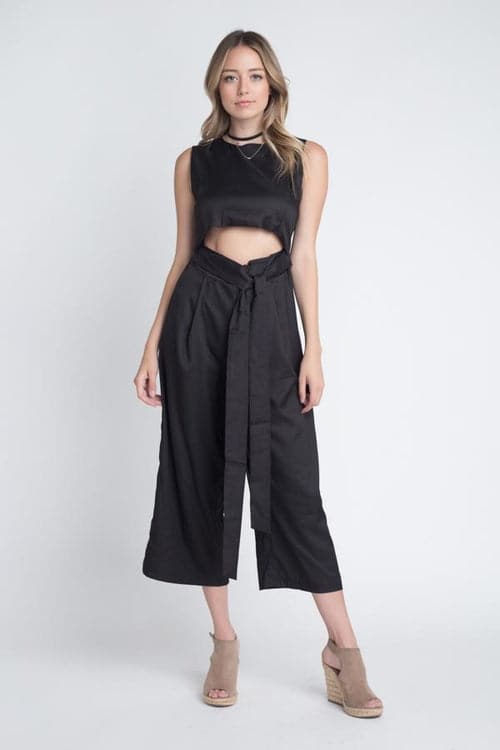 Women's Sleeveless Tie Jumpsuit with Slit Black