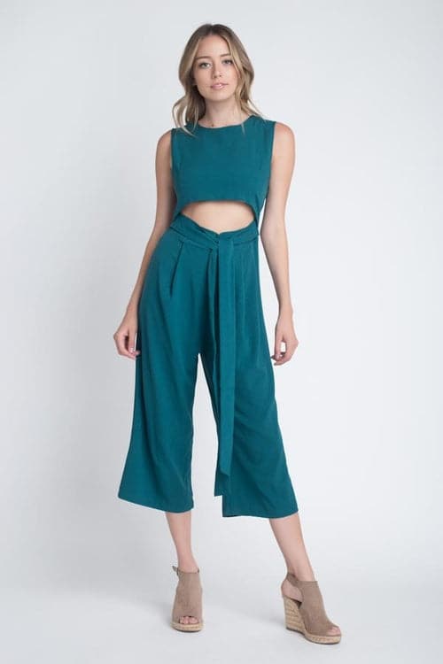 Women's Sleeveless Tie Jumpsuit with Slit Green