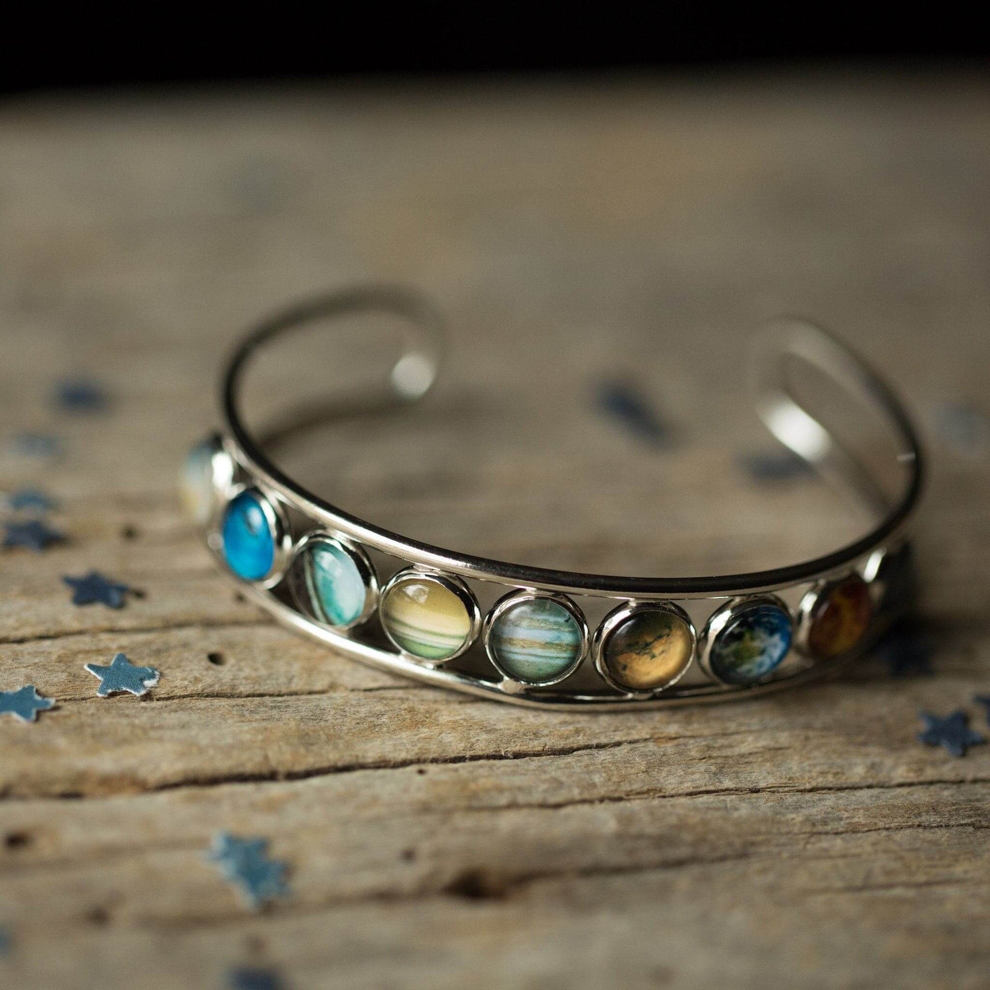 Solar System Silver Bangle Bracelet