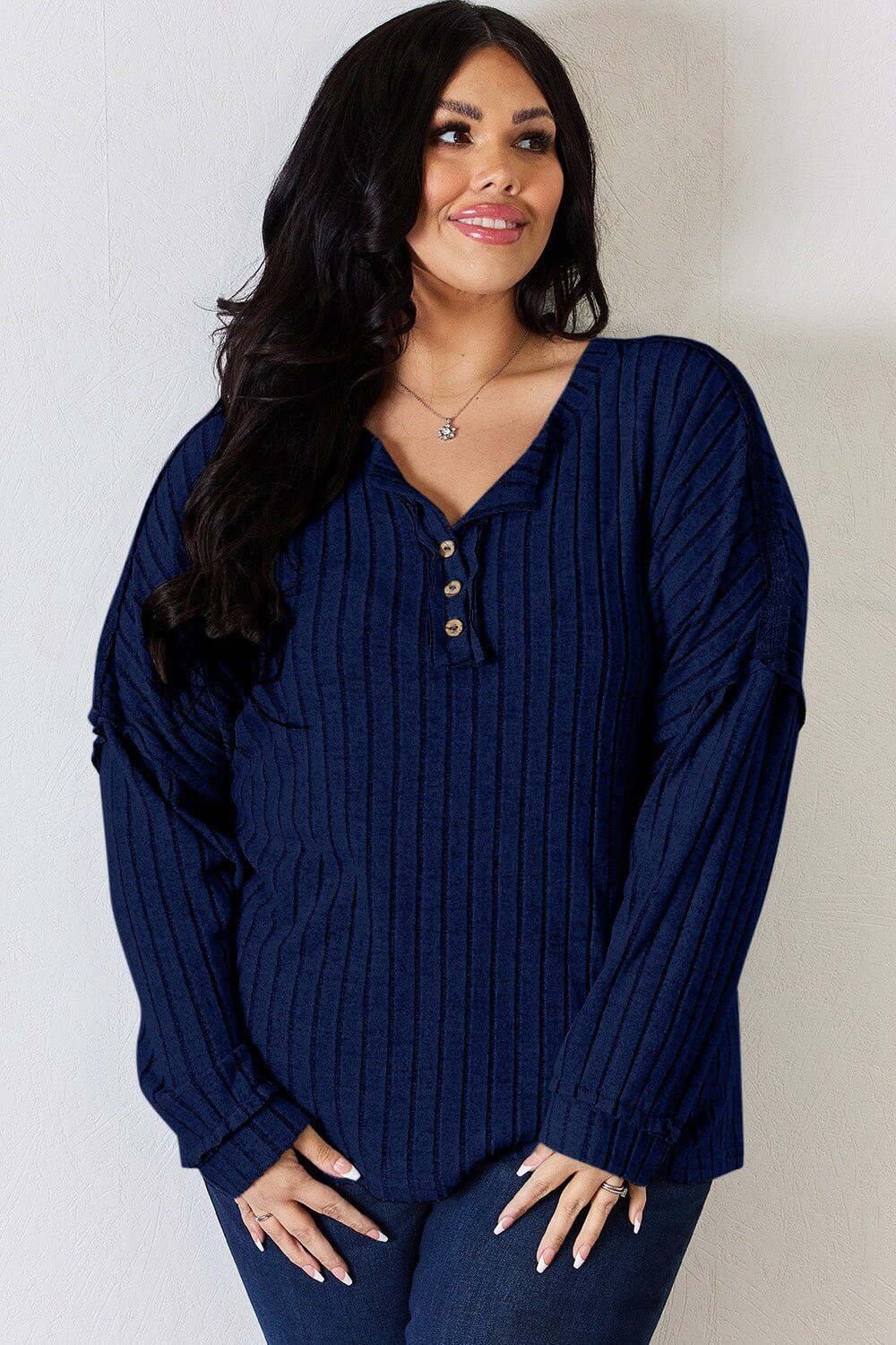 Basic Bae Ribbed Half Button Long Sleeve T for Style