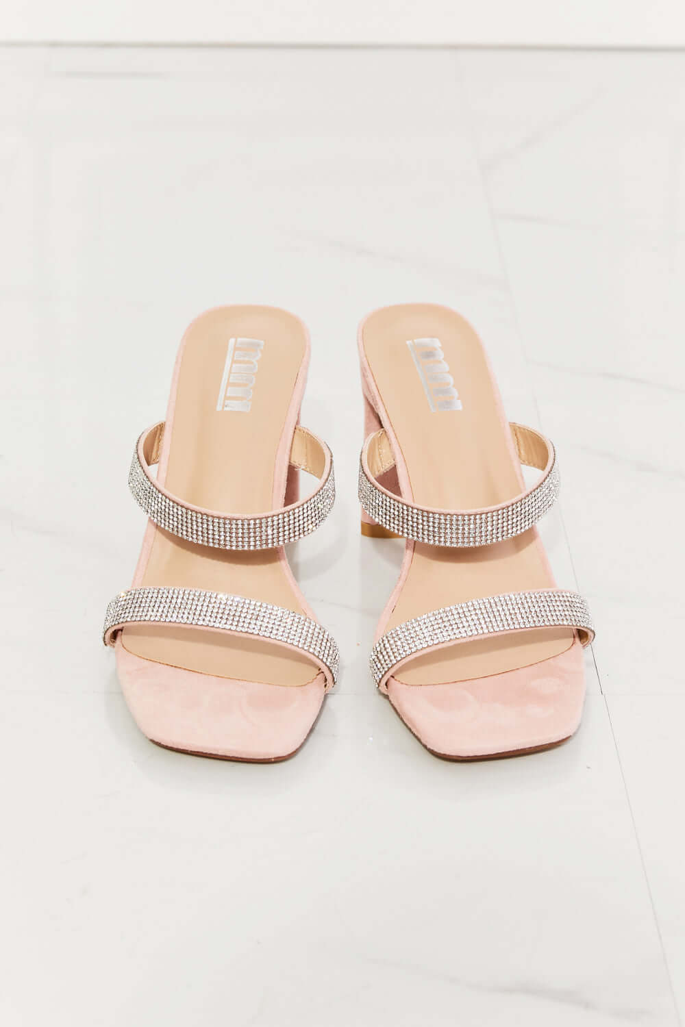 Sparkle in Pink: Rhinestone Block Heel Sandals