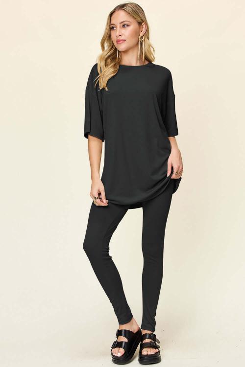 Full Size T-Shirt Leggings Set - Stylish Comfort Wear Black