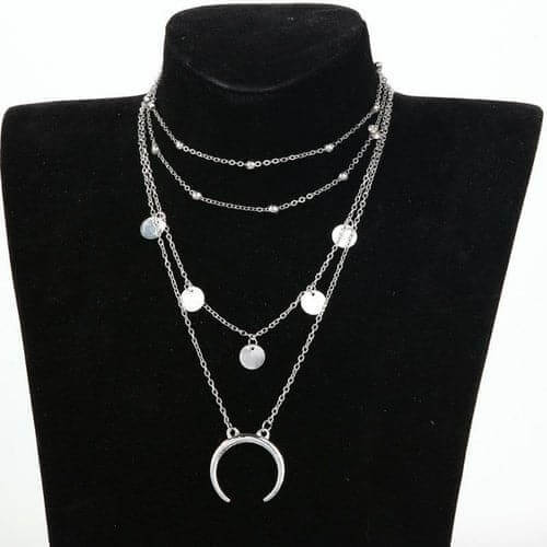 Crescent Horn Moon Layered Necklace Silver