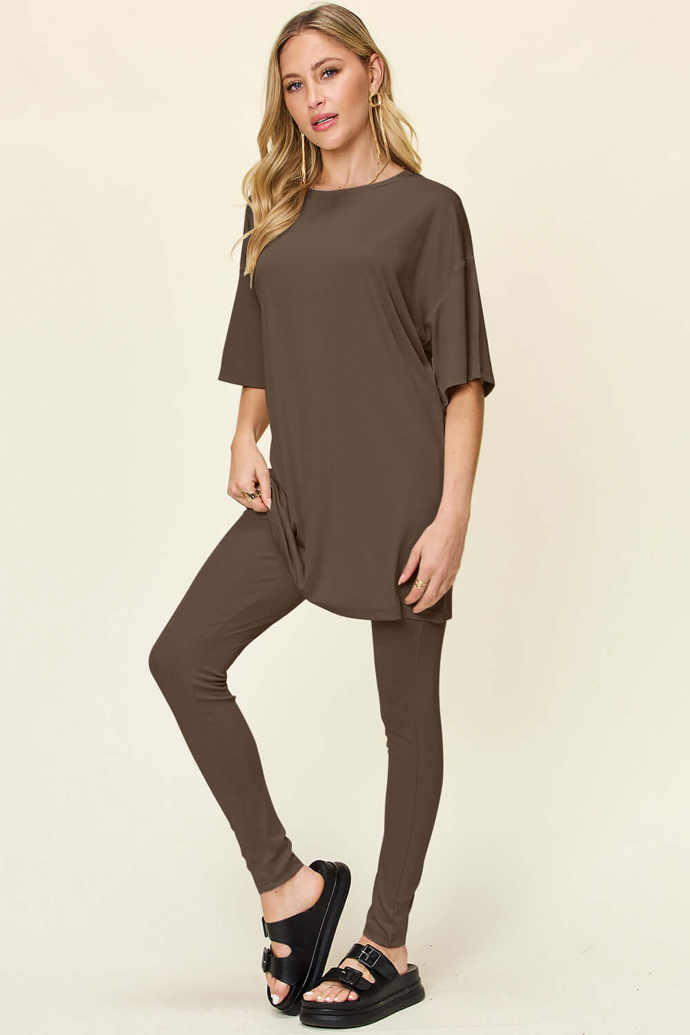 Full Size T-Shirt Leggings Set - Stylish Comfort Wear Mocha