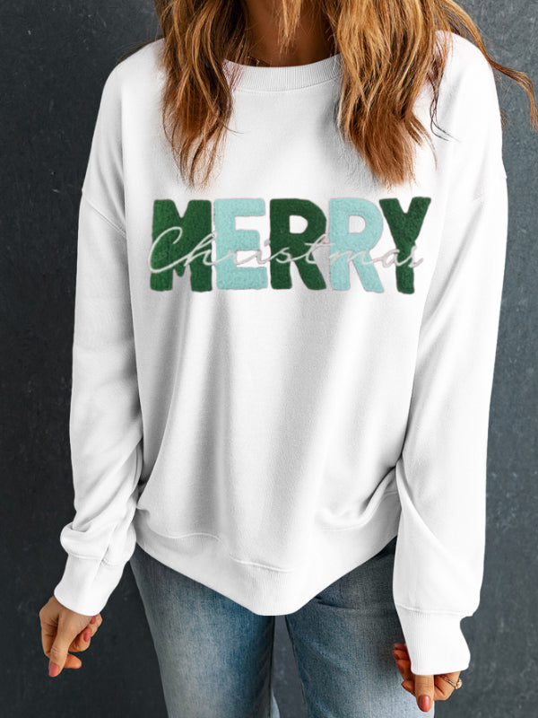 MERRY CHRISTMAS Contrast Long Sleeve Sweatshirt White