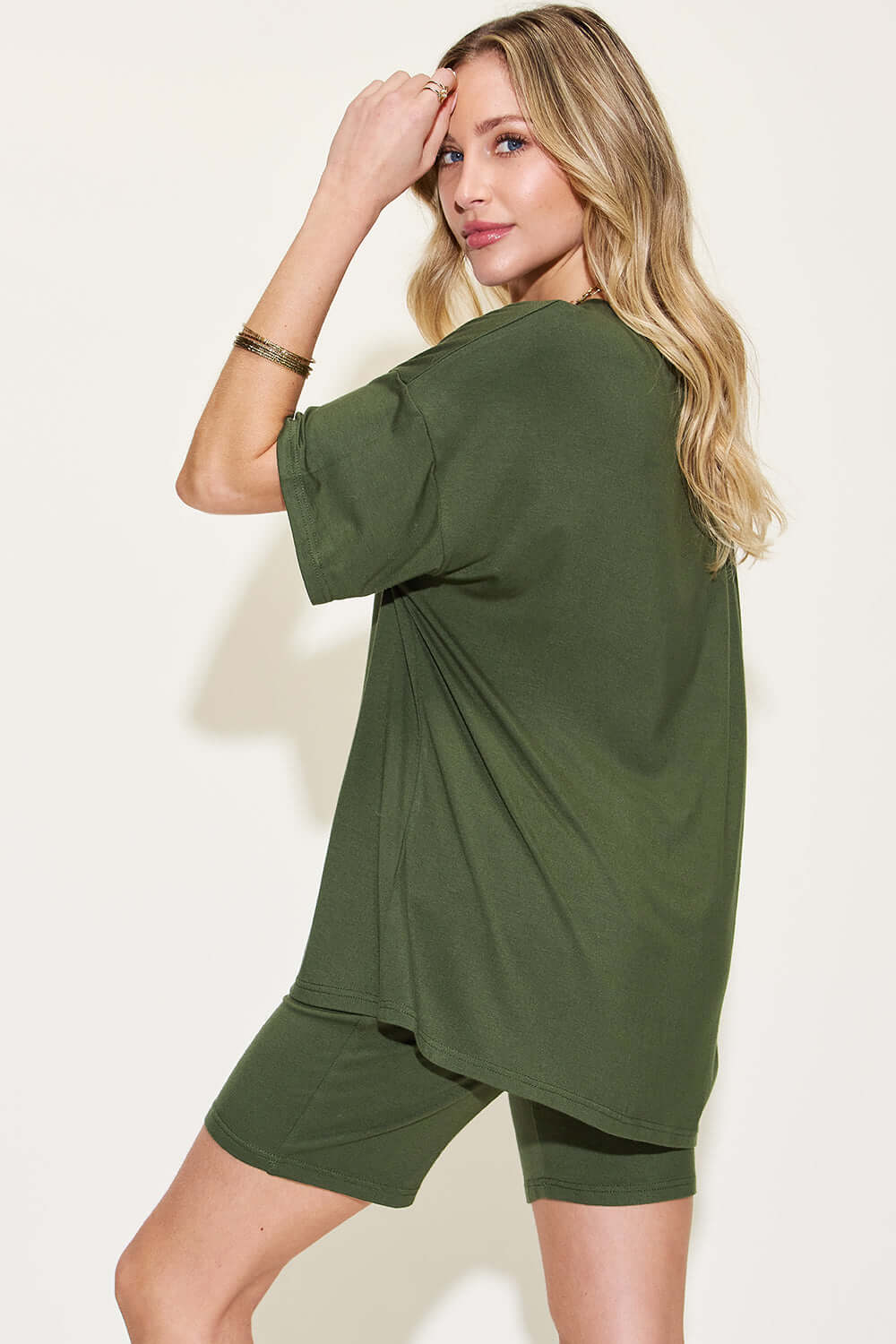 Full Size V-Neck Drop Shoulder T-Shirt and Shorts Set