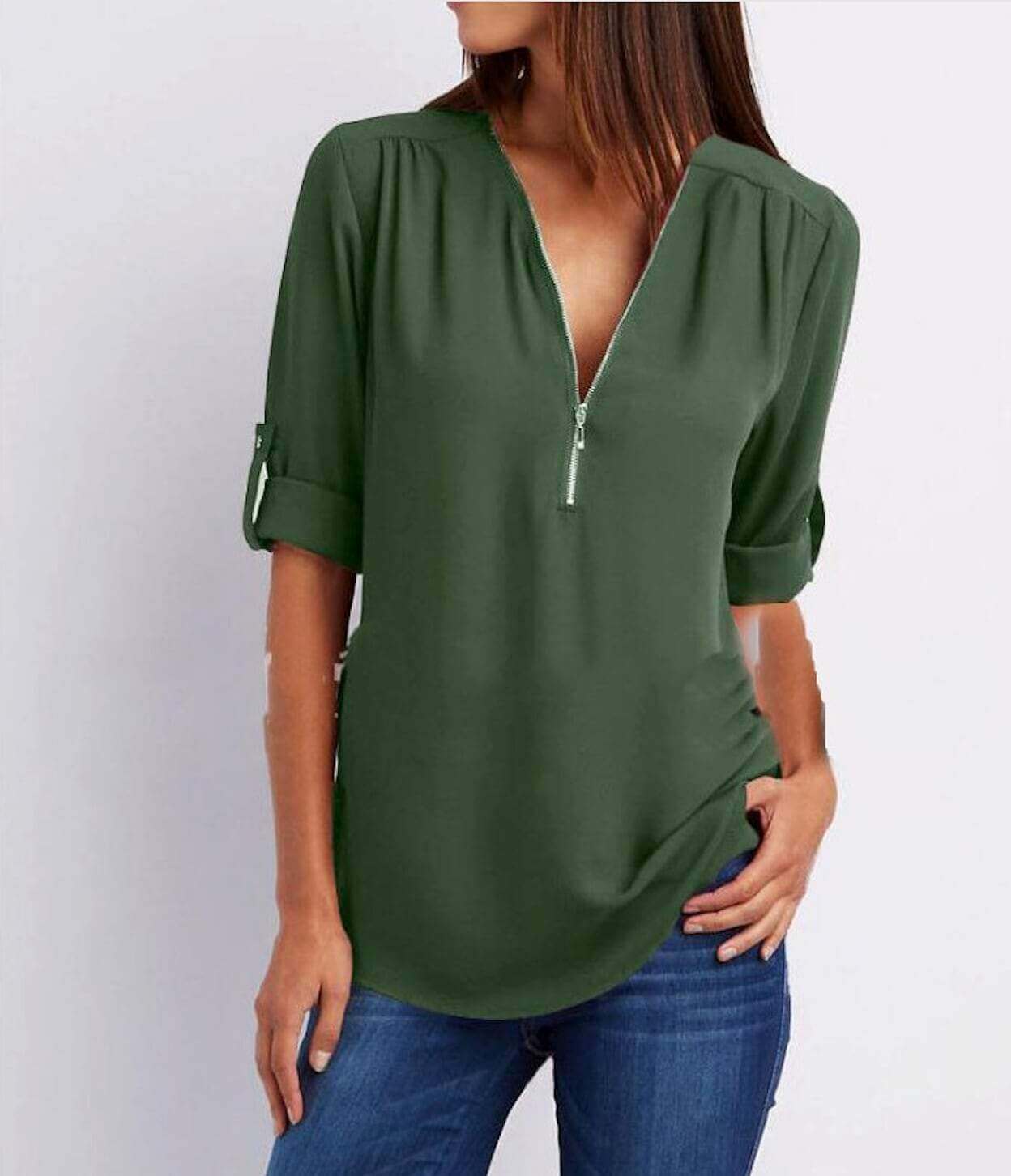 Womens V Neck Blouse Green