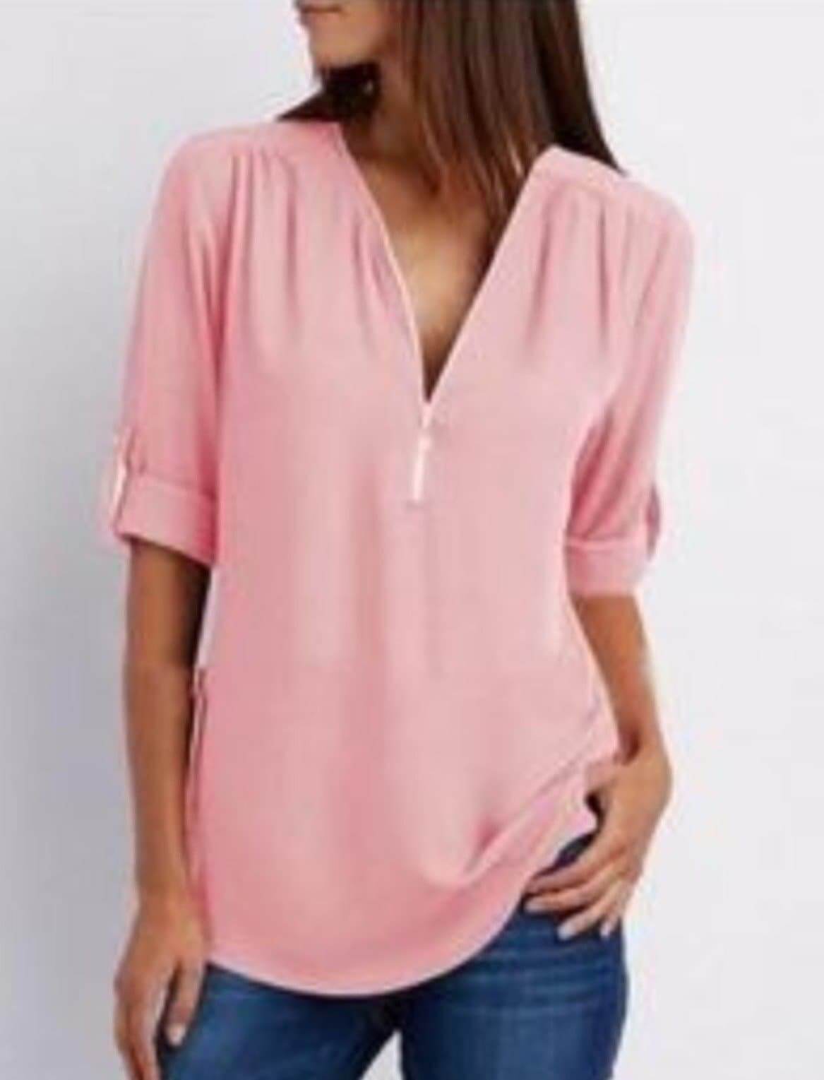 Womens V Neck Blouse Pink