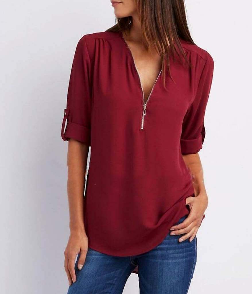 Womens V Neck Blouse Red