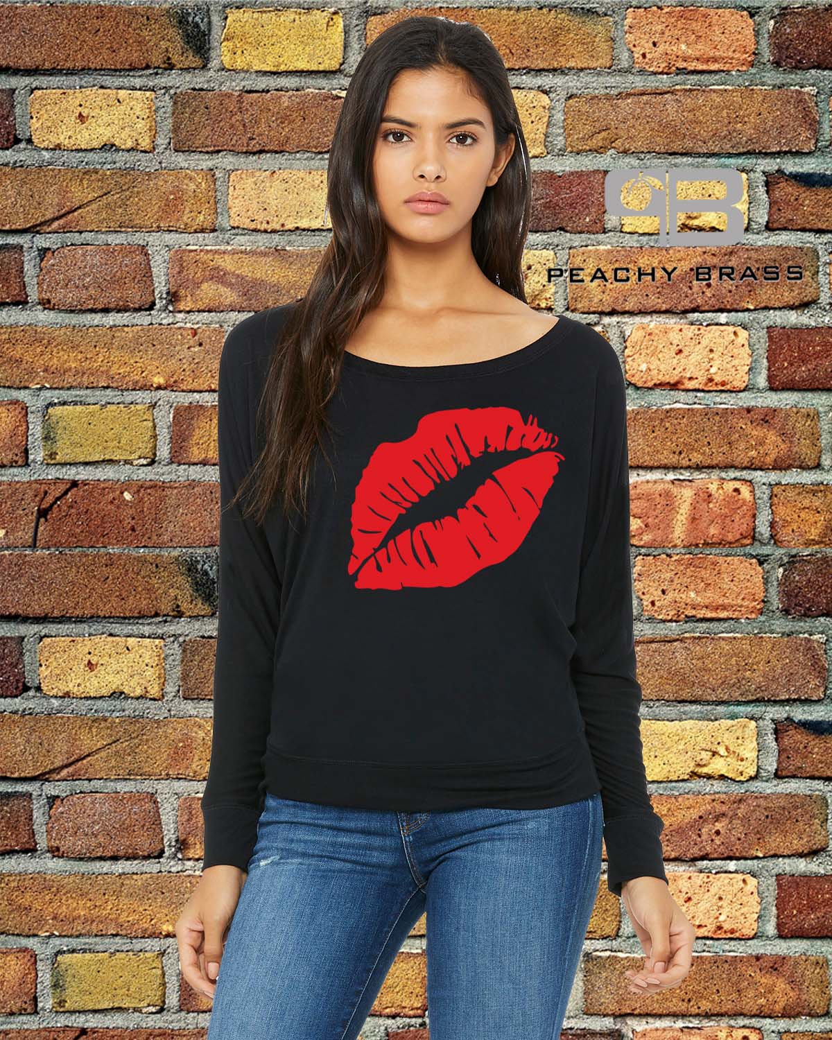 Women Off The Shoulder Lips Shirt red